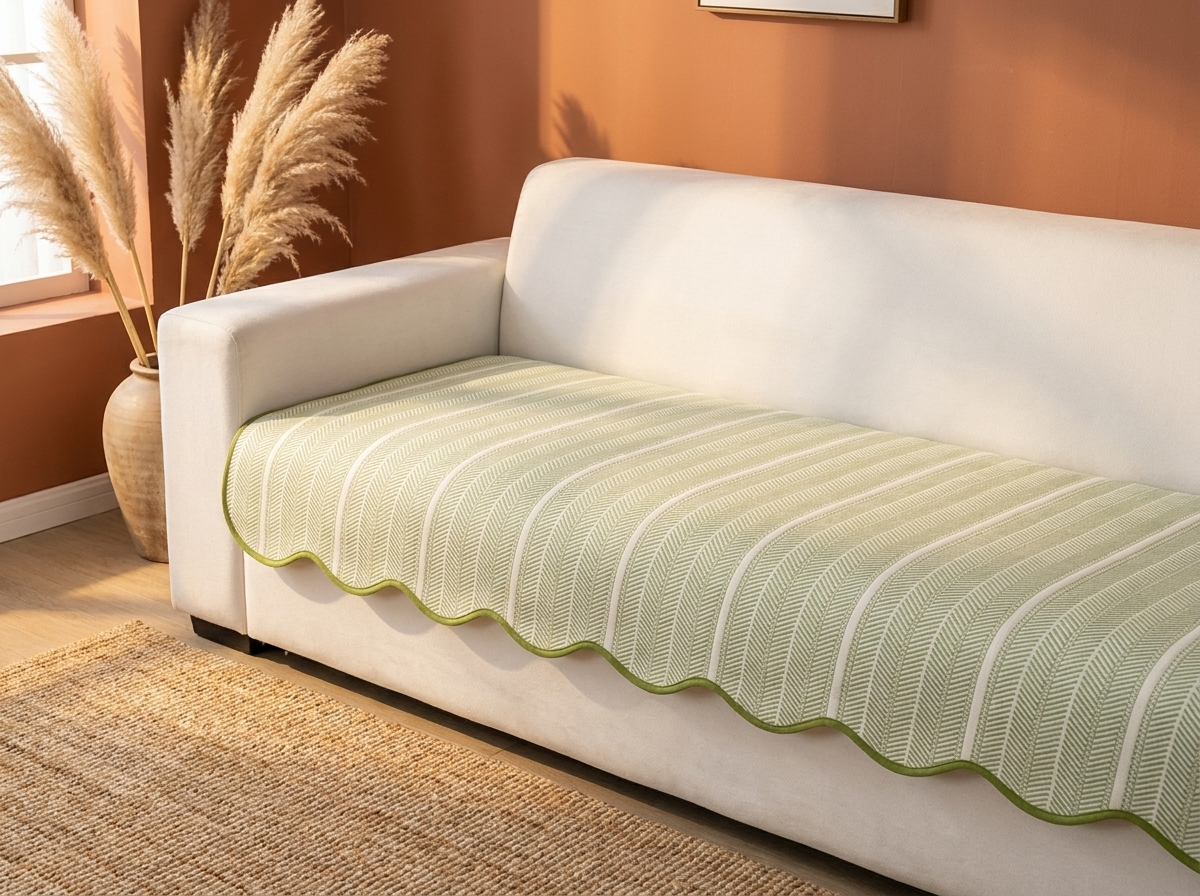 Herringbone Sofa Cover with Scalloped Edge - Multi-Use Throw
