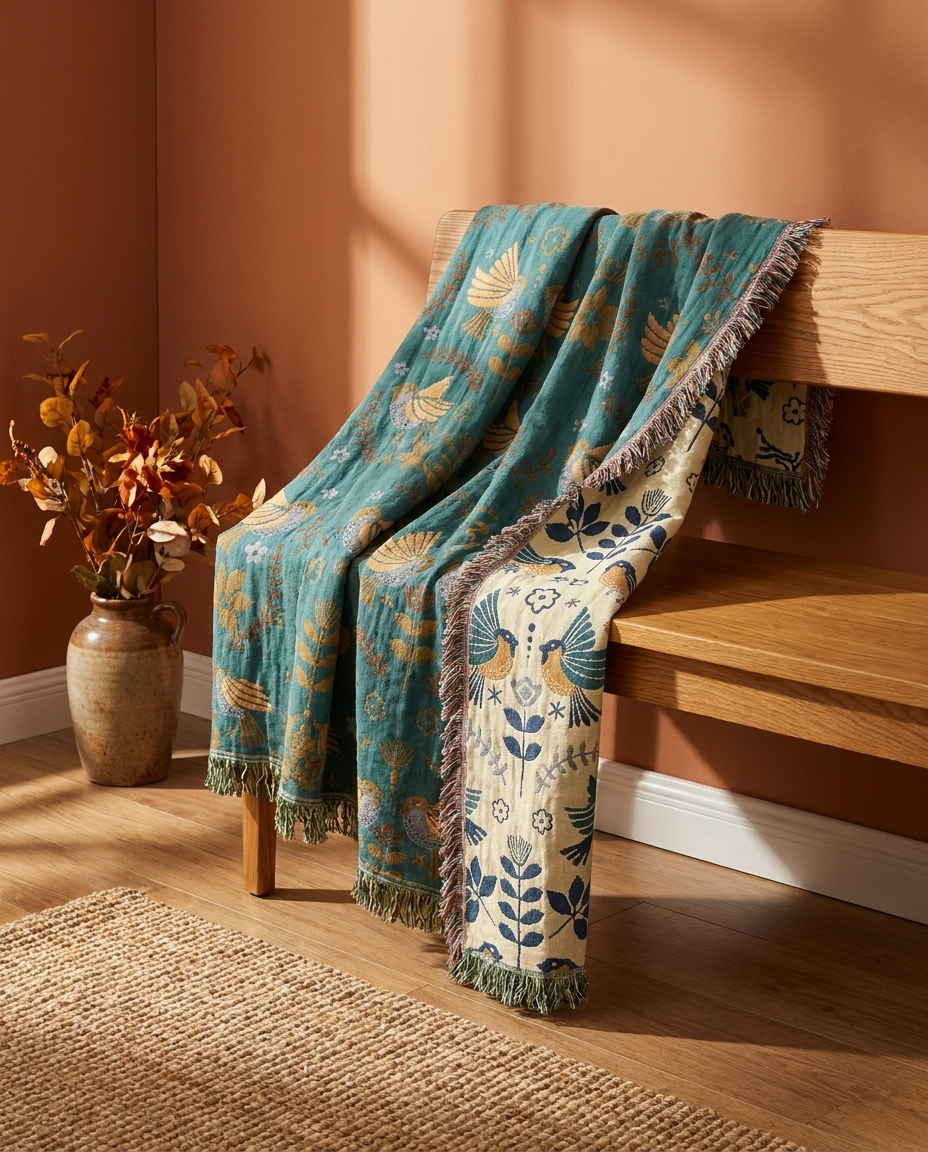 Reversible Scandinavian Bird Blanket - hero