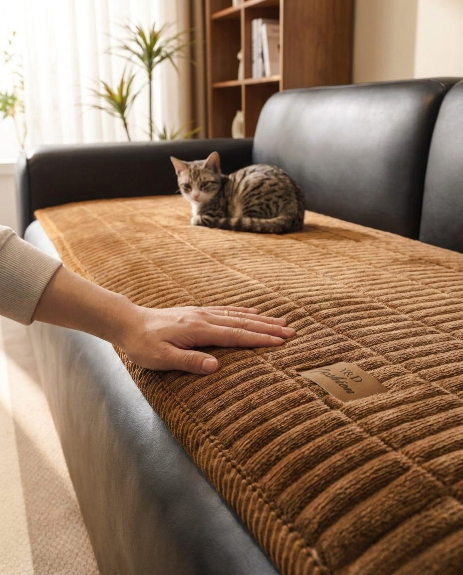 Cozy Quilted Couch Cover Protector - in use