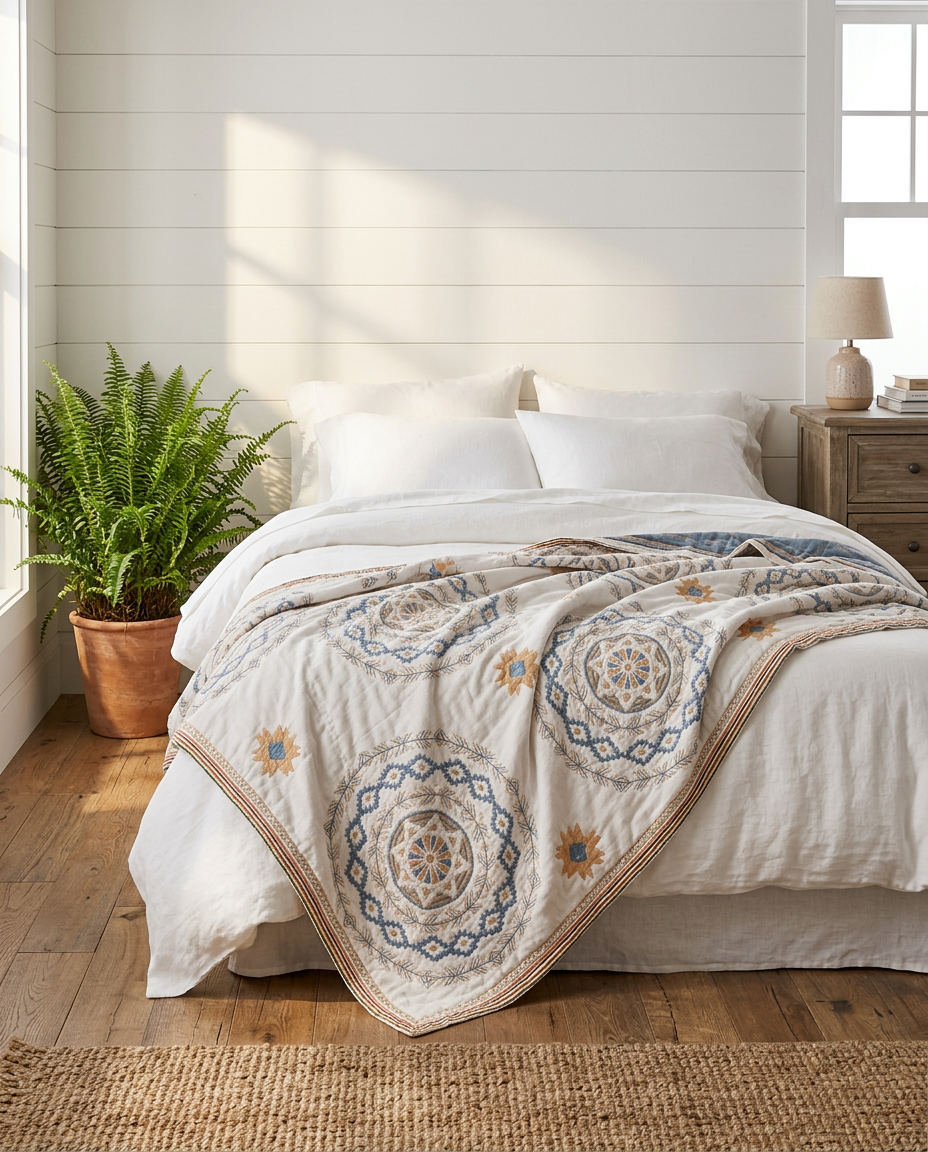 Serene Mandala Cotton Throw Blanket - bed lifestyle