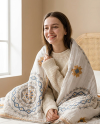Serene Mandala Cotton Throw Blanket - model shot
