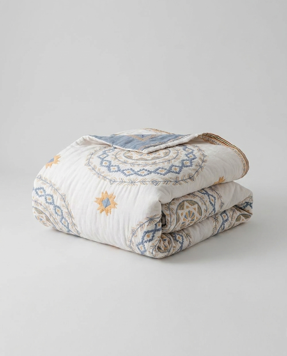 Serene Mandala Cotton Throw Blanket - folded studio