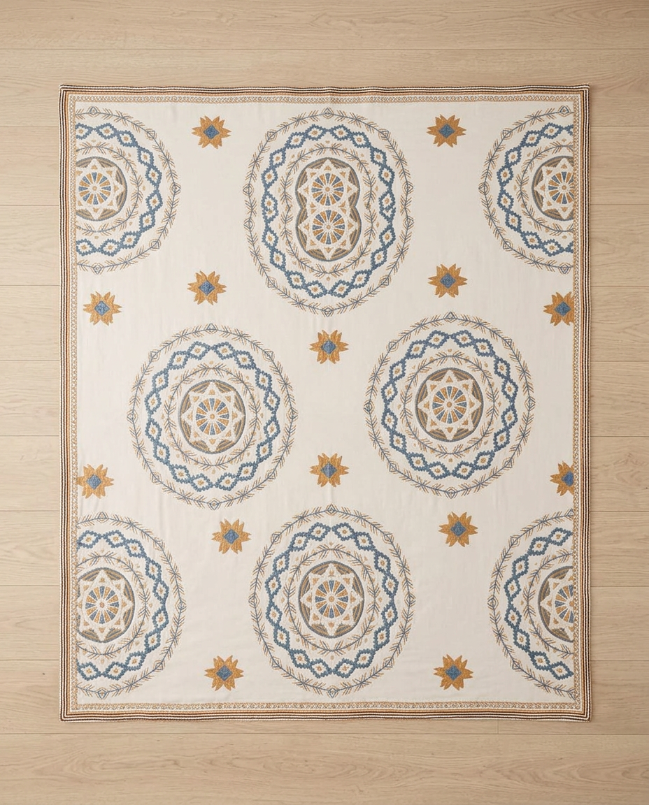 Serene Mandala Cotton Throw Blanket - flat lay