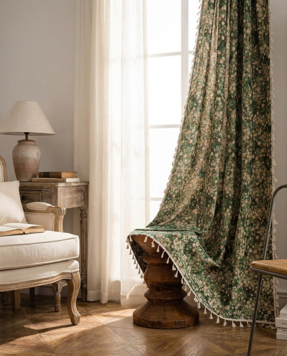 French Vintage Floral Tapestry Curtain - hero