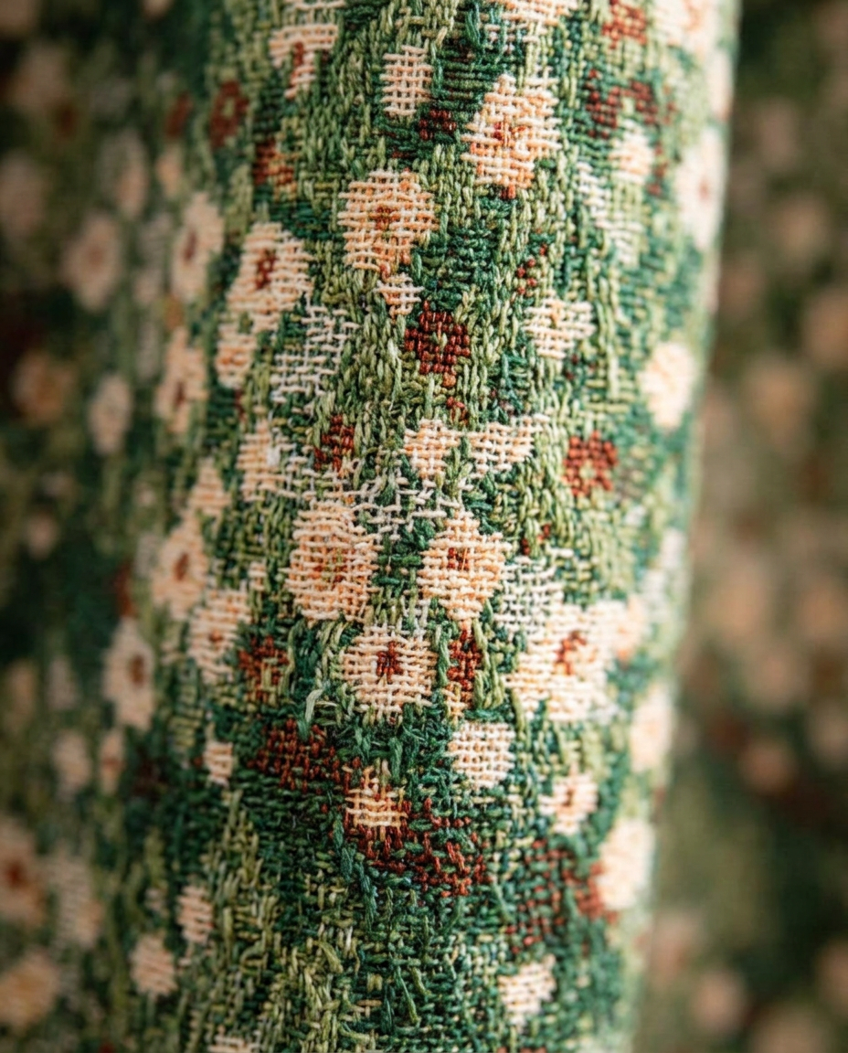 French Vintage Floral Tapestry Curtain - texture detail