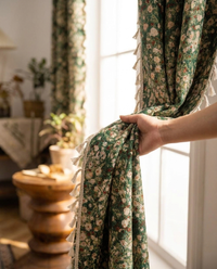 French Vintage Floral Tapestry Curtain - in use