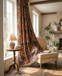 French Vintage Floral Tapestry Curtain - Bloom Green
