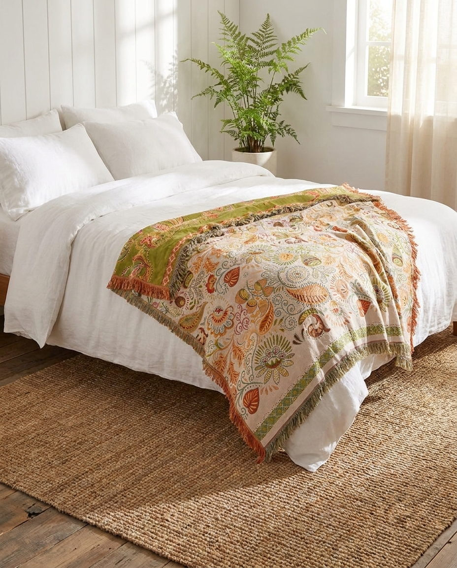 Autumn Leaf Boho Reversible Blanket - bed lifestyle