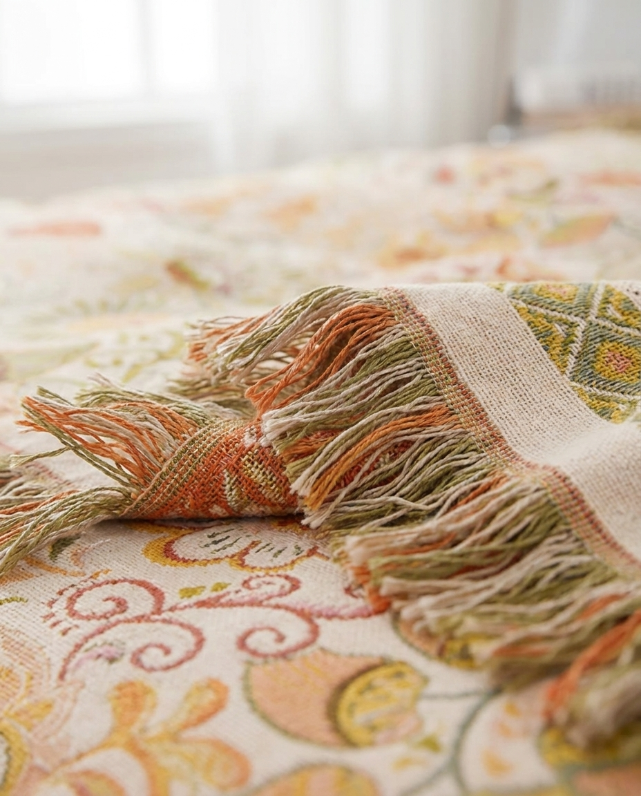 Autumn Leaf Boho Reversible Blanket - tassel detail
