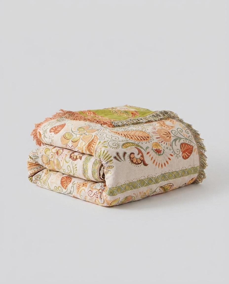 Autumn Leaf Boho Reversible Blanket - folded studio