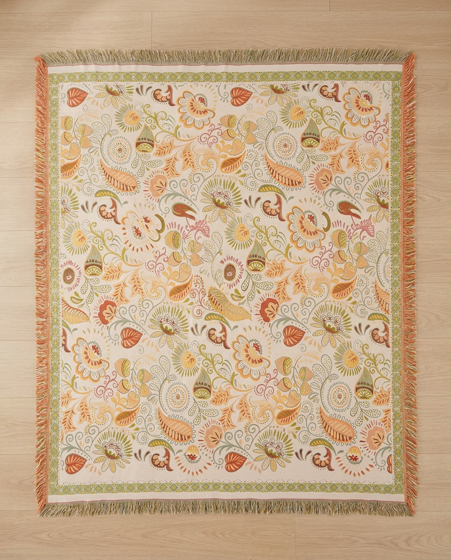 Autumn Leaf Boho Reversible Blanket - flat lay