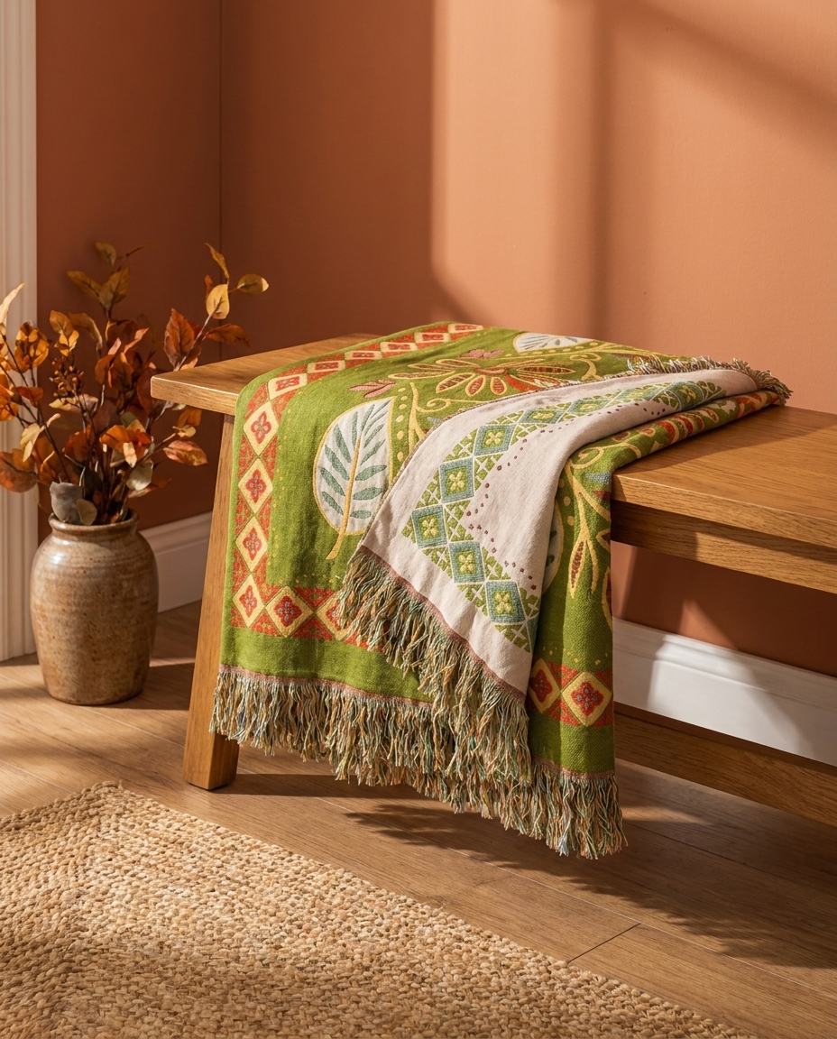 Autumn Leaf Boho Reversible Blanket - Midnight Leaf