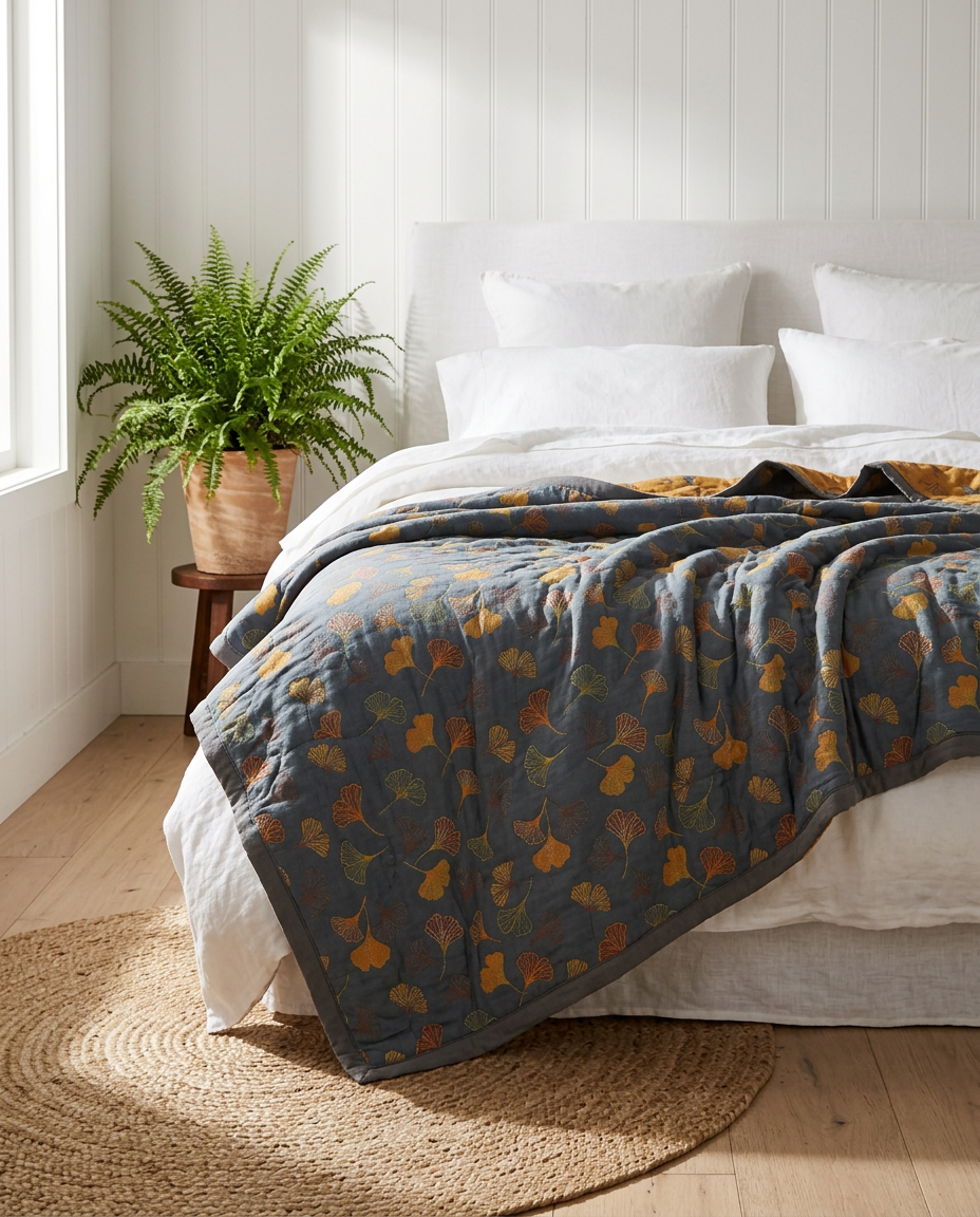 Ginkgo Leaf Throw Blanket - bed lifestyle