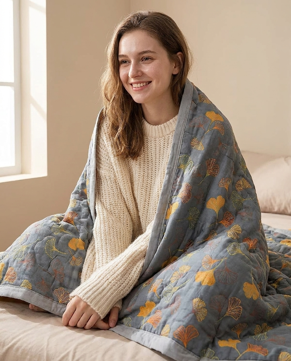 Ginkgo Leaf Throw Blanket - model shot