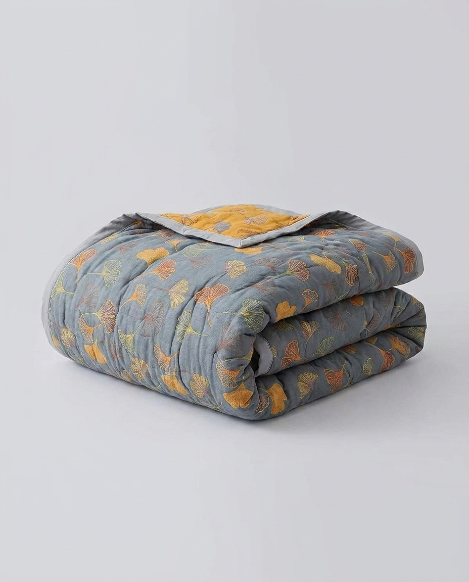Ginkgo Leaf Throw Blanket - folded studio
