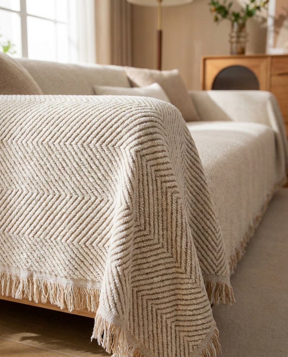 Stripe Herringbone Sofa Cover - fit detail