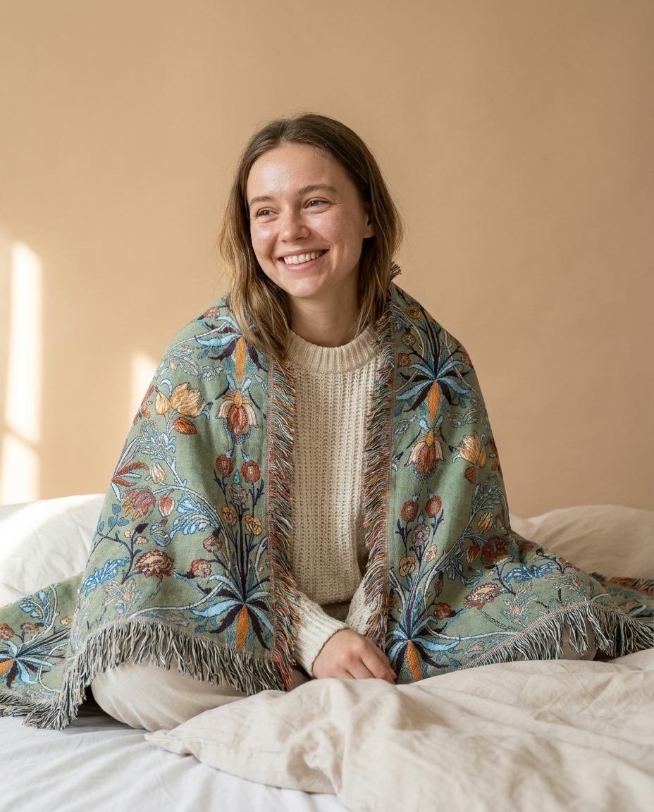 Wild Petal Pure Cotton Reversible Blanket - model shot