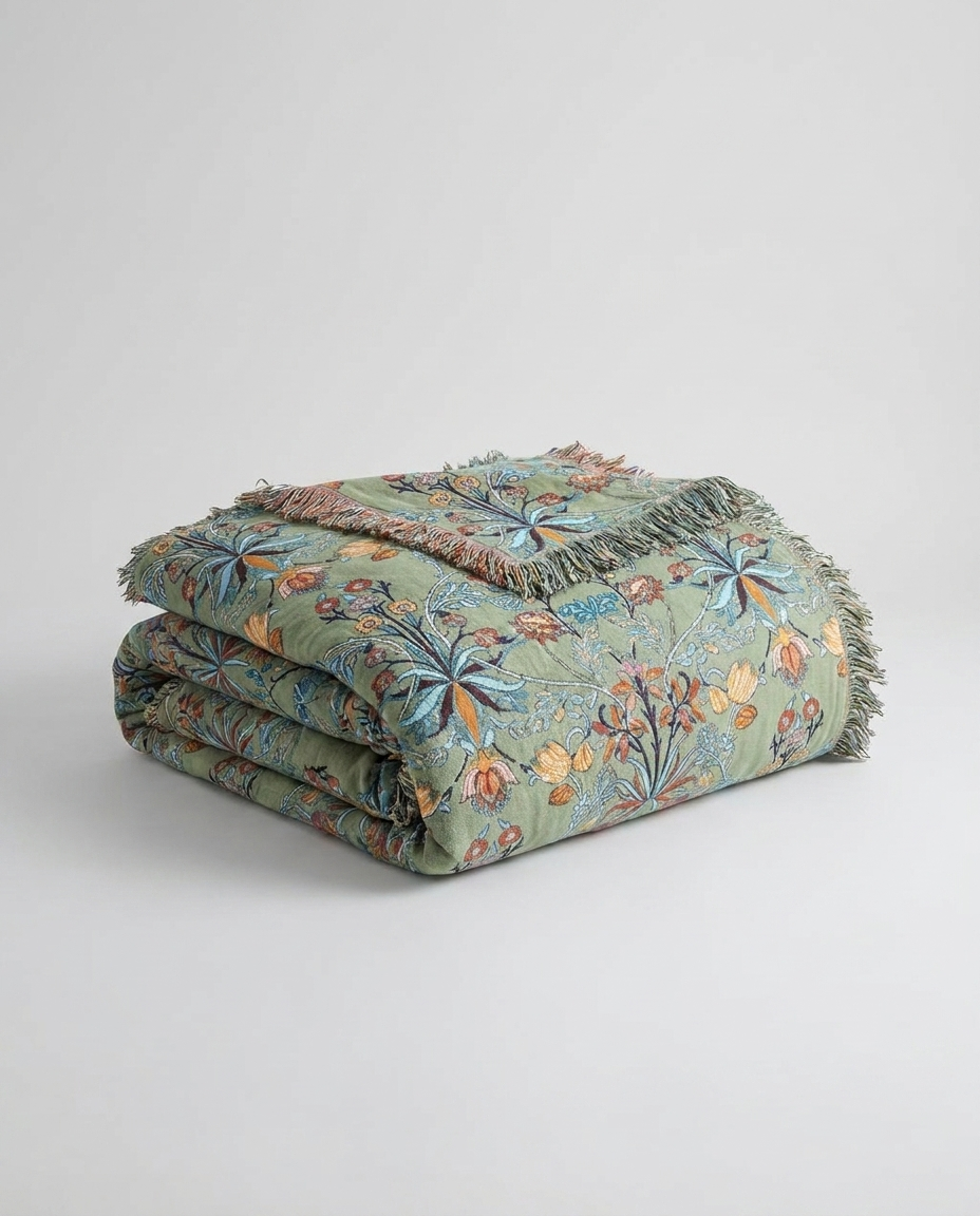 Wild Petal Pure Cotton Reversible Blanket - folded studio