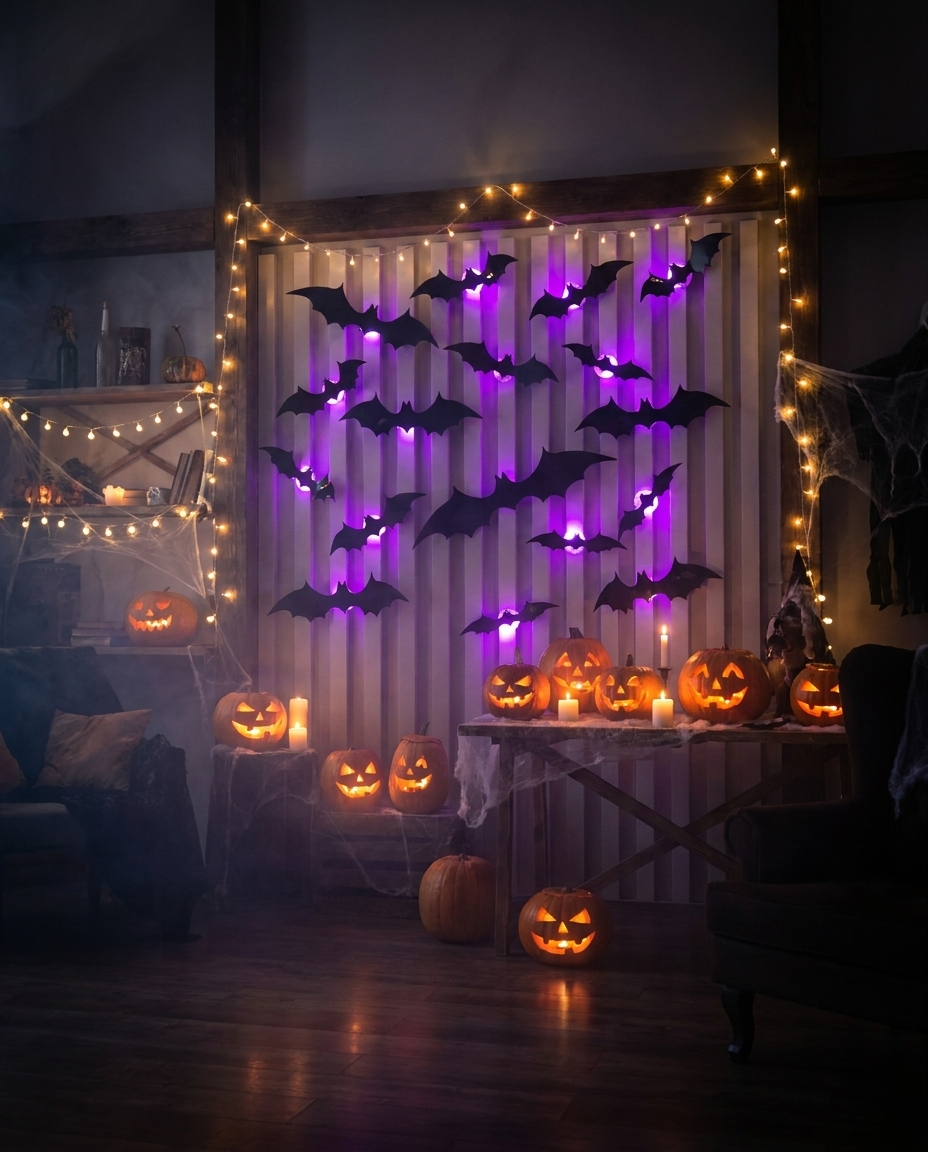 3D Bat Wall Stickers - wide party room