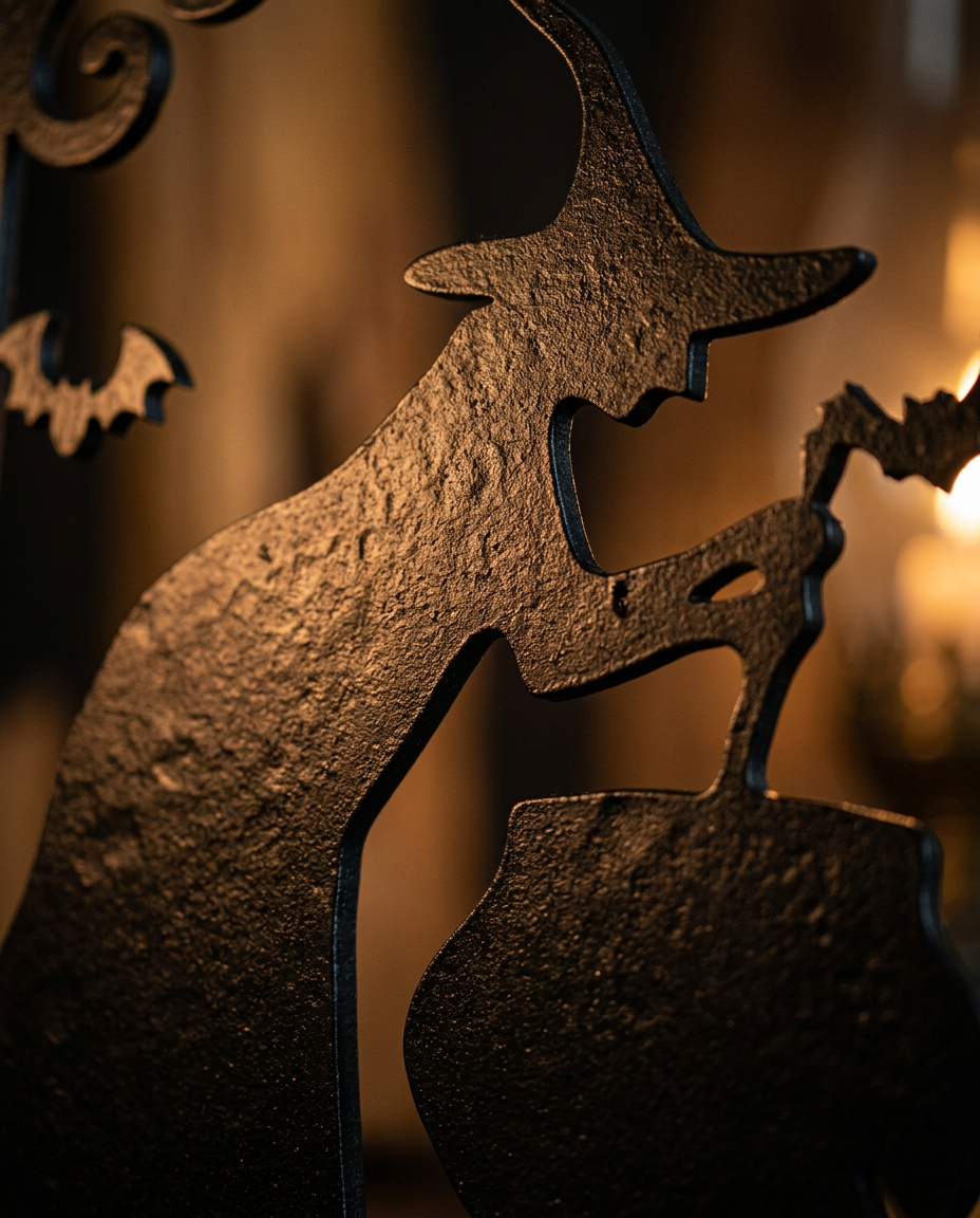 Witch Silhouette Metal Pendant - texture detail
