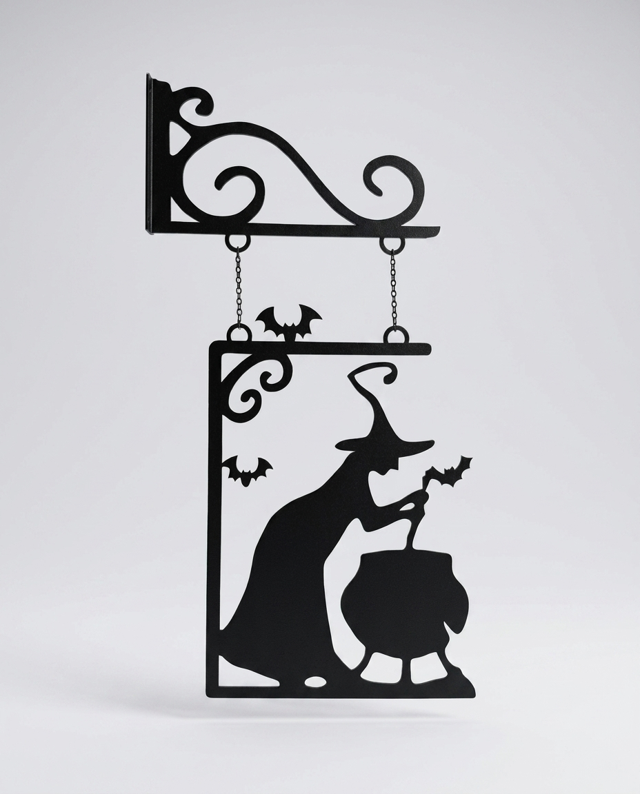 Witch Silhouette Metal Pendant - studio shot