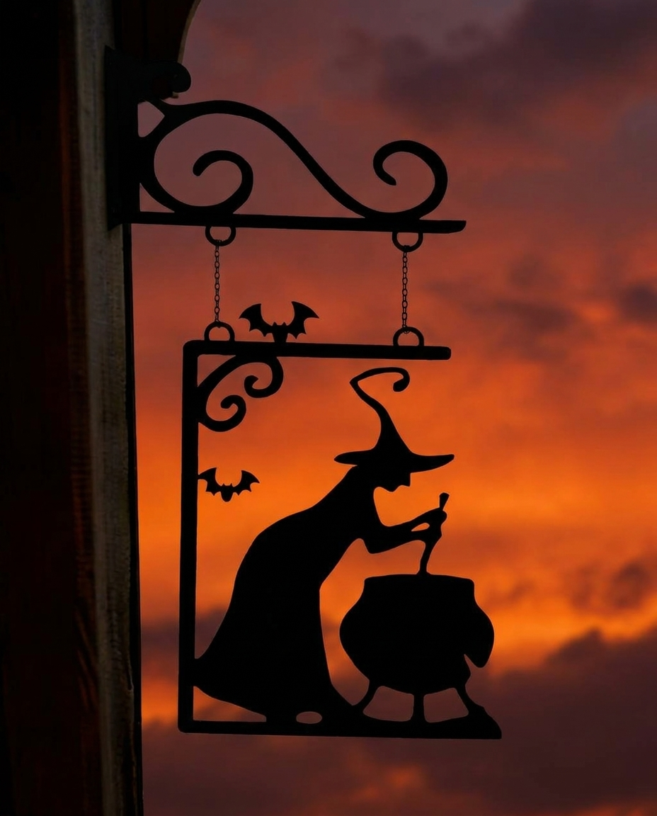 Witch Silhouette Metal Pendant - dusk silhouette