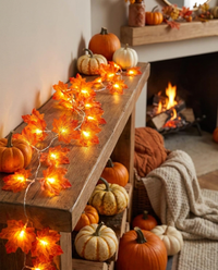 Maple Leaf Lantern Garland - hero mantel