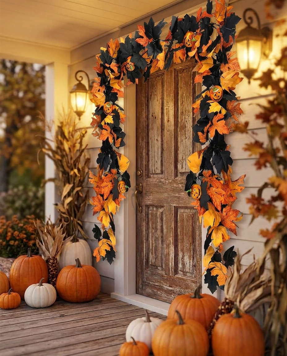 Pumpkin Maple Vine Witch Wreath - hero door