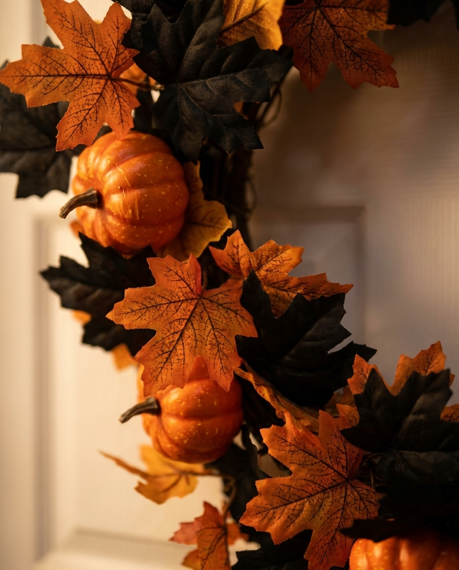 Pumpkin Maple Vine Witch Wreath - texture detail