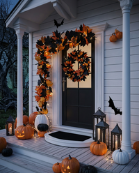 Pumpkin Maple Vine Witch Wreath - wide porch