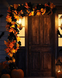 Pumpkin Maple Vine Witch Wreath - dusk silhouette