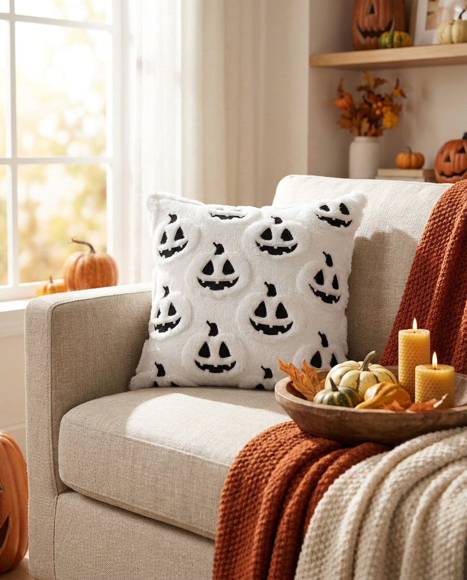 Faux Fleece Pumpkin Cushion Cover - hero