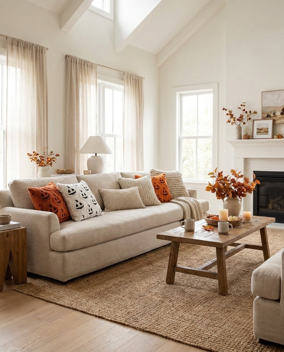 Faux Fleece Pumpkin Cushion Cover - wide living room