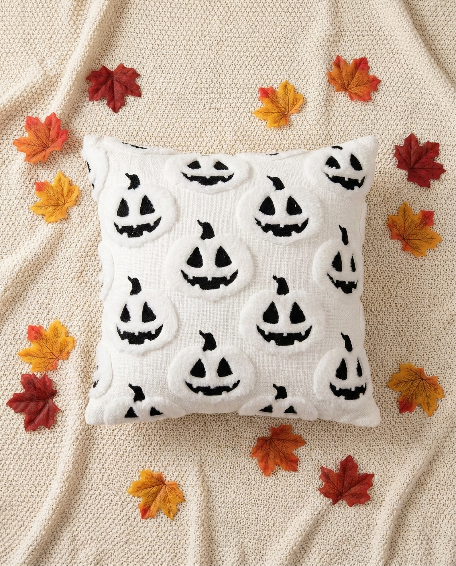 Faux Fleece Pumpkin Cushion Cover - flat lay
