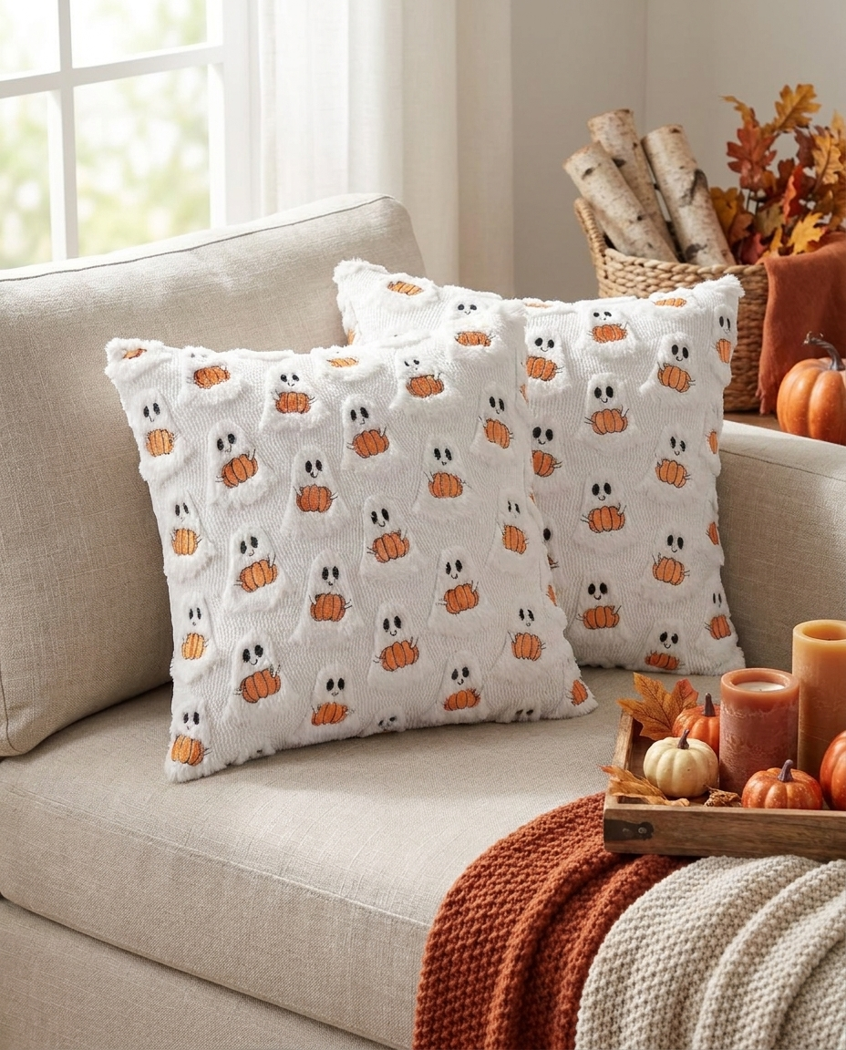 Faux Fleece Pumpkin Cushion Cover - Amber Gourd