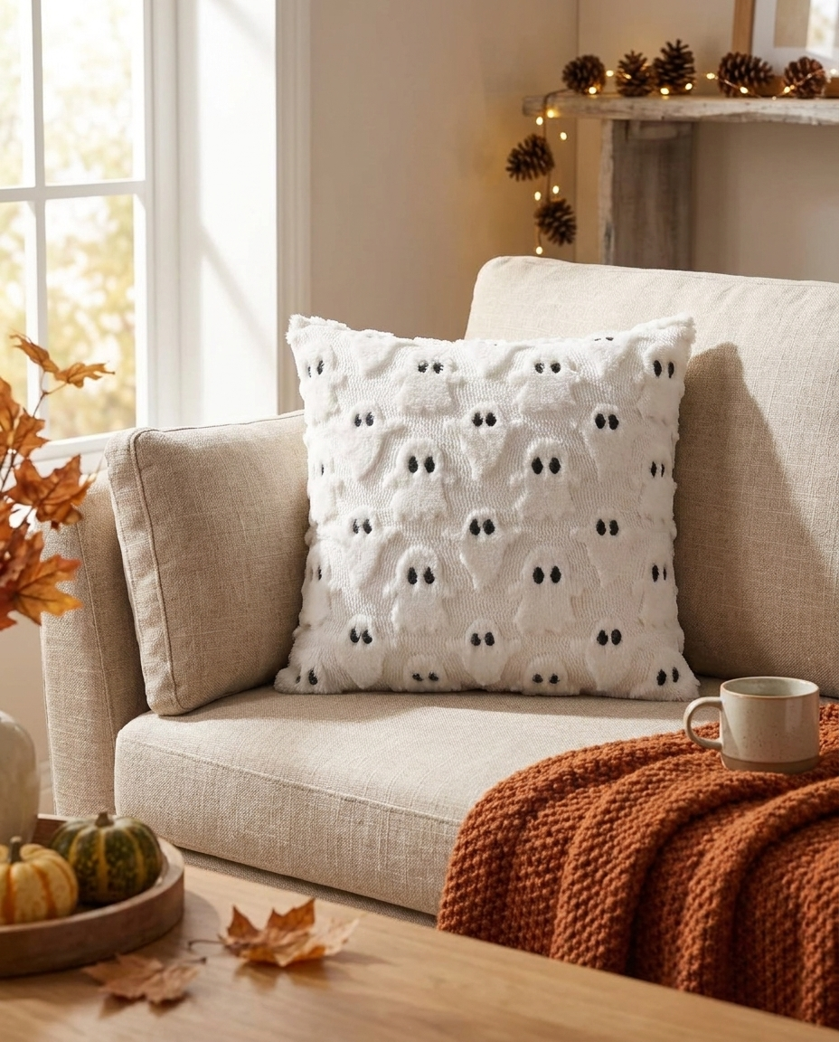 Faux Fleece Pumpkin Cushion Cover - White Phantom