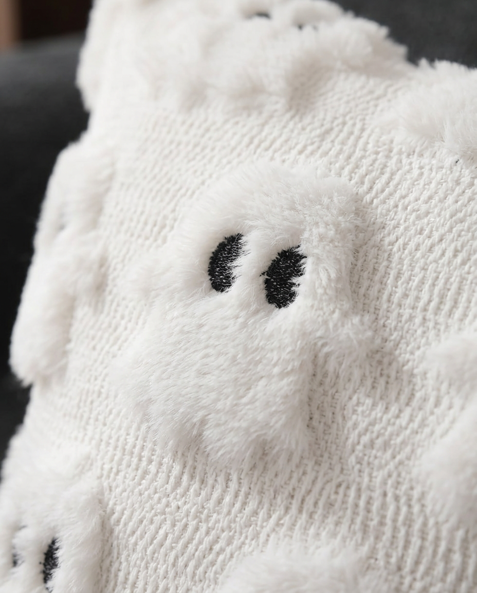 Spooky Ghost Plush Cushion Cover - texture detail