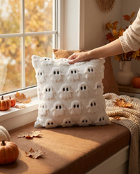 Spooky Ghost Plush Cushion Cover - in use