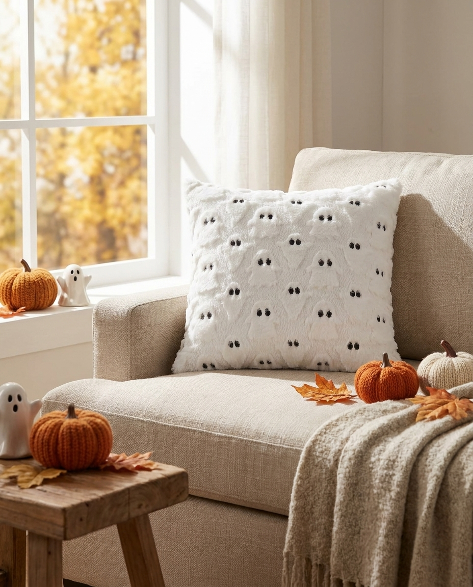 Spooky Ghost Plush Cushion Cover - Midnight Ghost