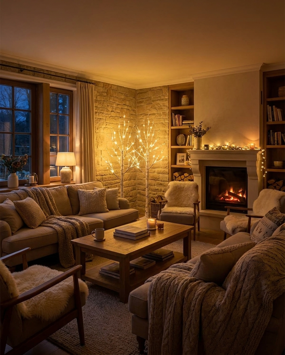 Enchanted Birch Lighted Tree Decor - wide living room