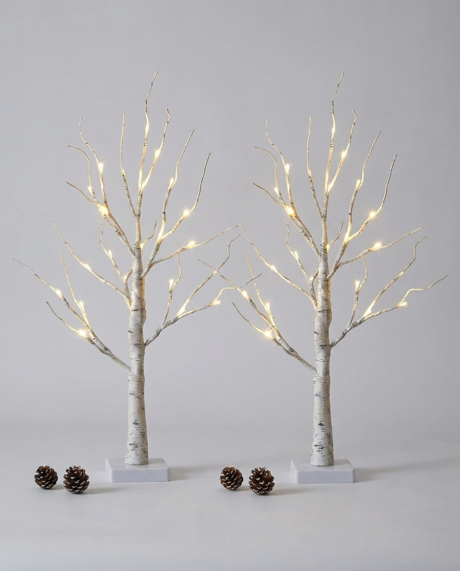 Lighted Birch Tree Decor - studio shot