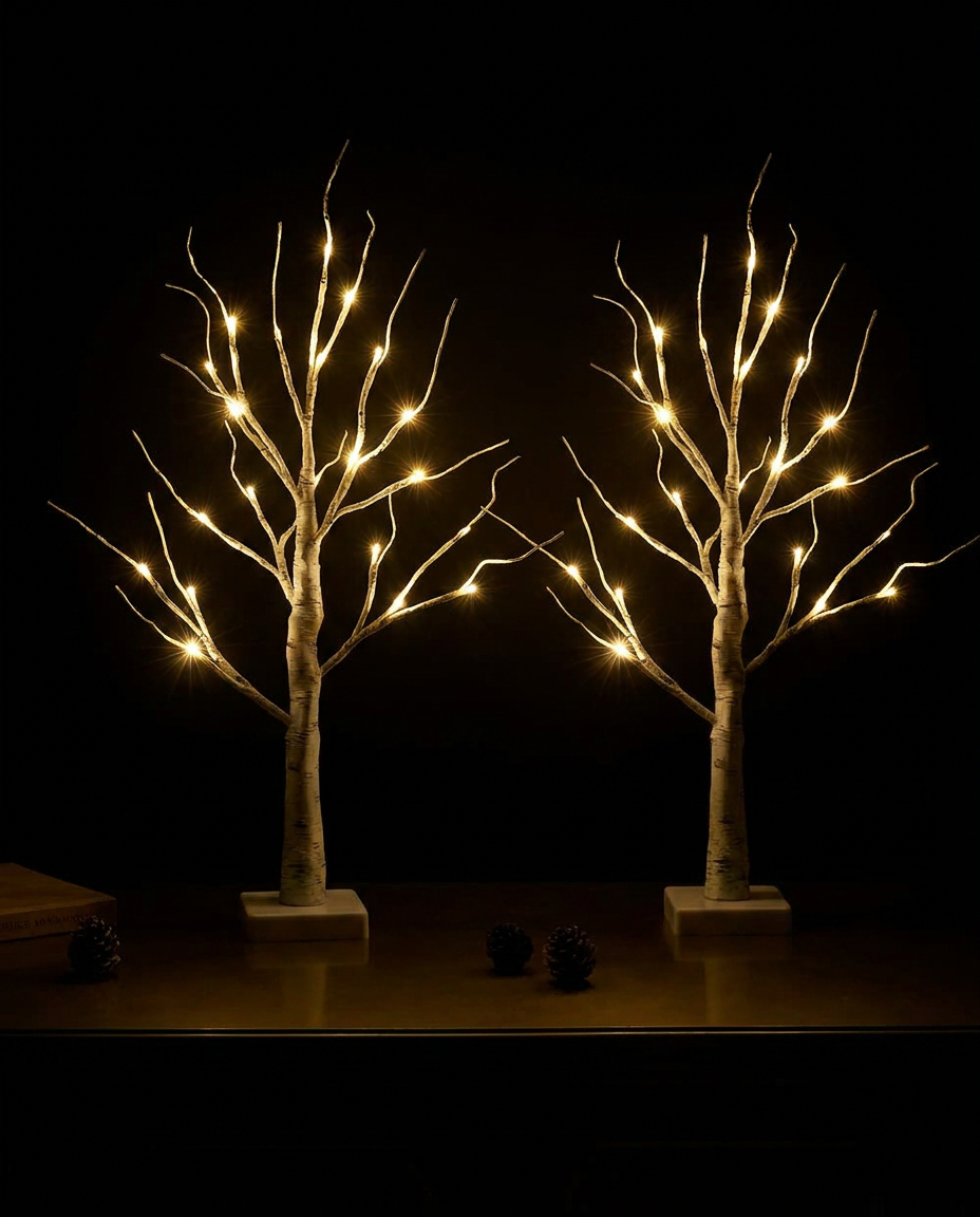 Lighted Birch Tree Decor - dark glow