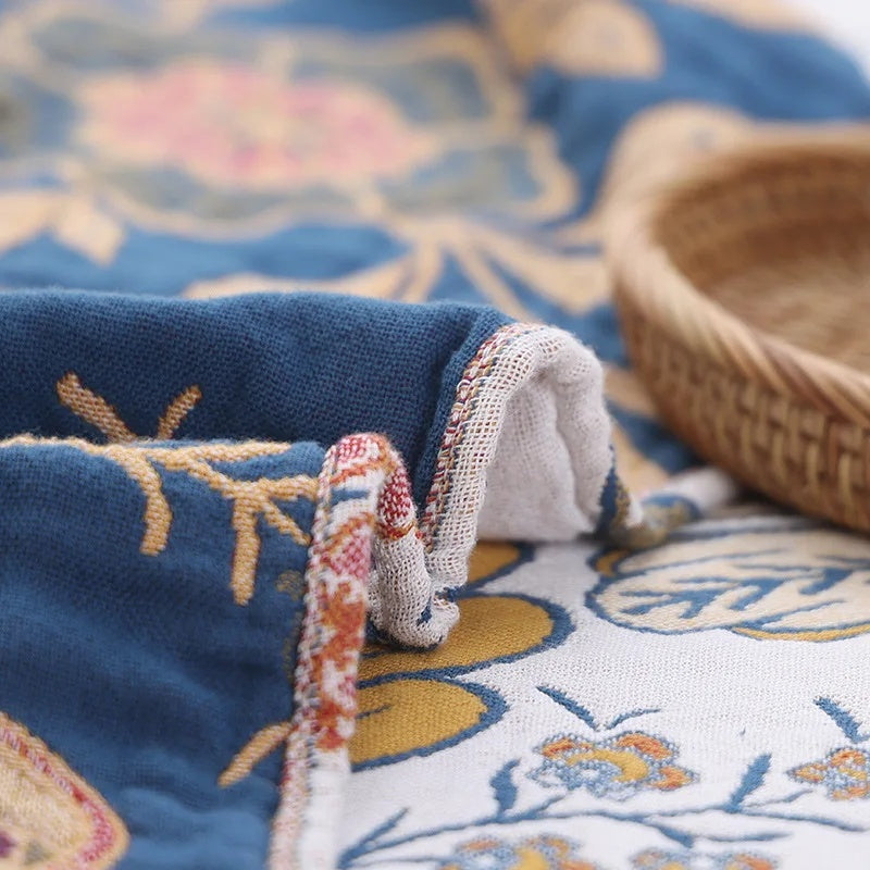 Rustic Artistic Floral Throw Blanket 100% Cotton - Reversible Jacquard Print with Tasselsc