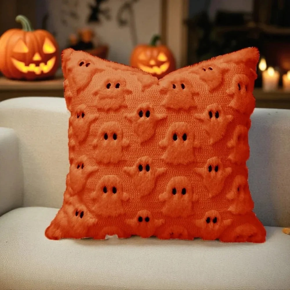 Spooky Ghost Plush Cushion Cover - 3D Halloween Sofa Decor