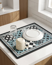 Retro Tile Design Absorbent Coffee Mat - Azure Tile
