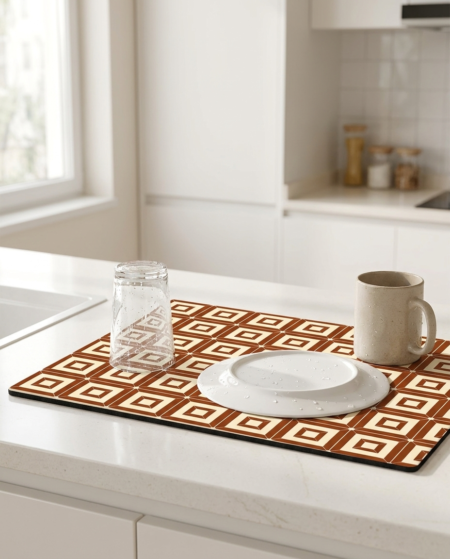 Retro Tile Design Absorbent Coffee Mat - Rustic Tile