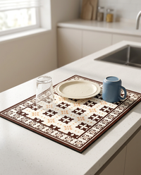 Retro Tile Design Absorbent Coffee Mat - Floral Wood
